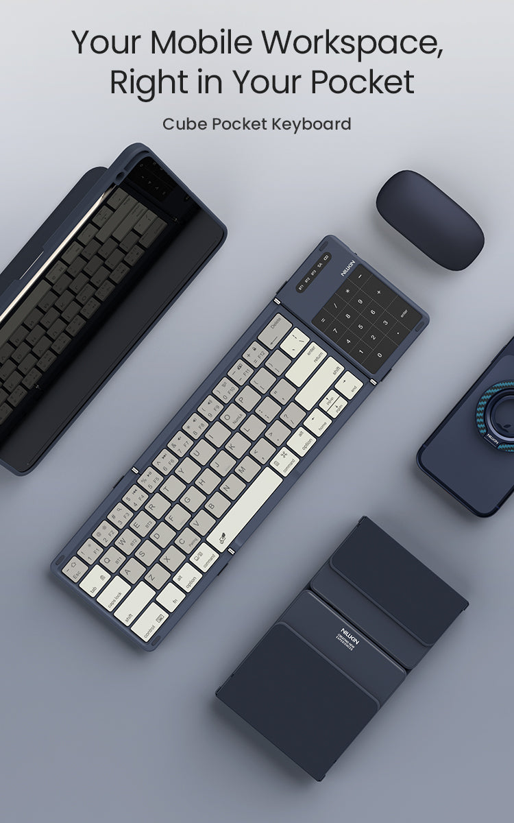 Nillkin Cube Pocket Keyboard in Mountain Blue, unfolded with number pad