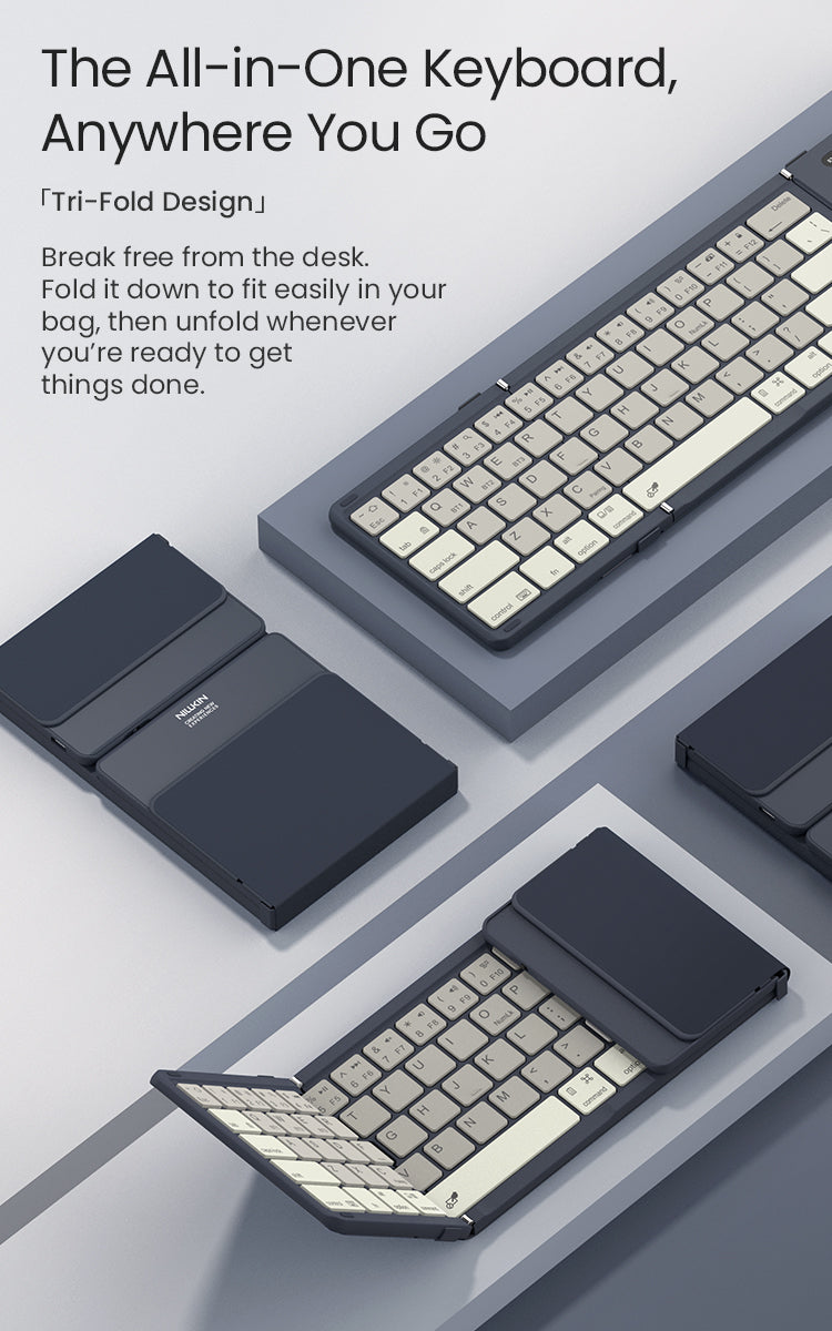 Nillkin Cube Pocket Keyboard in Mountain Blue, tri-fold design