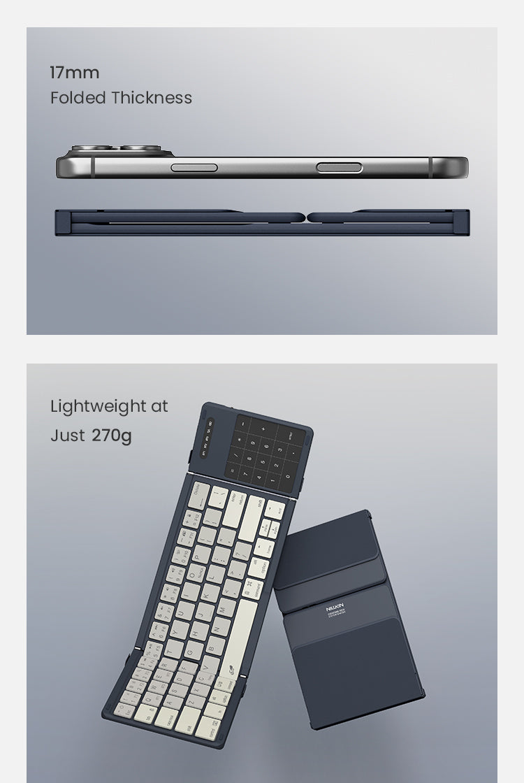 Nillkin Cube Pocket Keyboard in Mountain Blue, 17 mm folded thickness