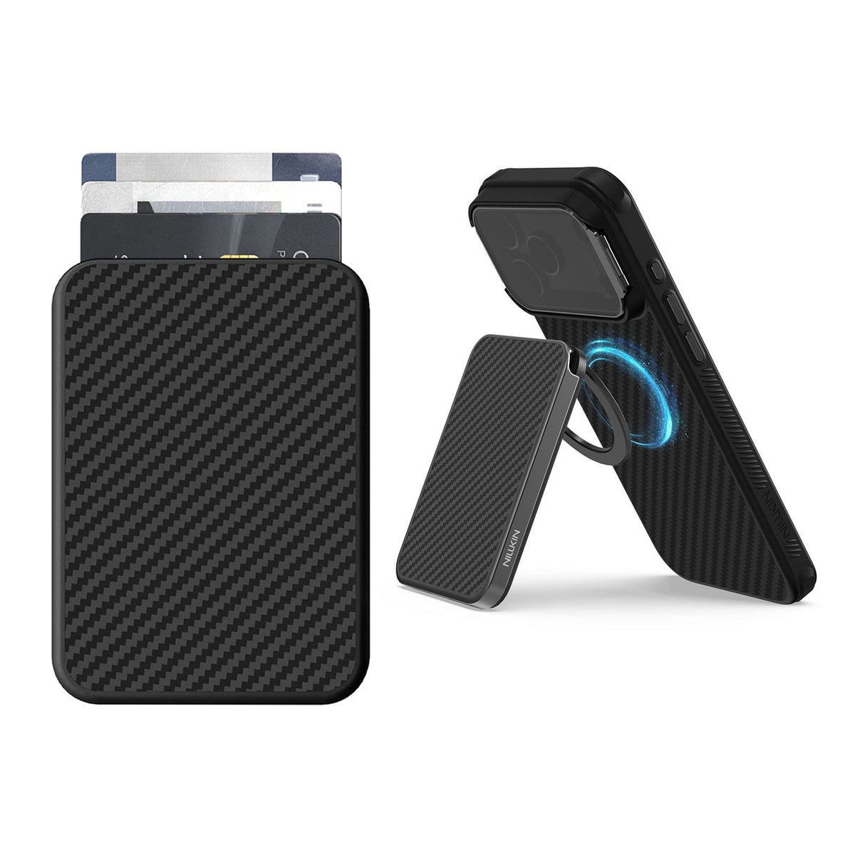 Nillkin FiberMate Kevlar Magnetic Wallet Stand, Black, front view