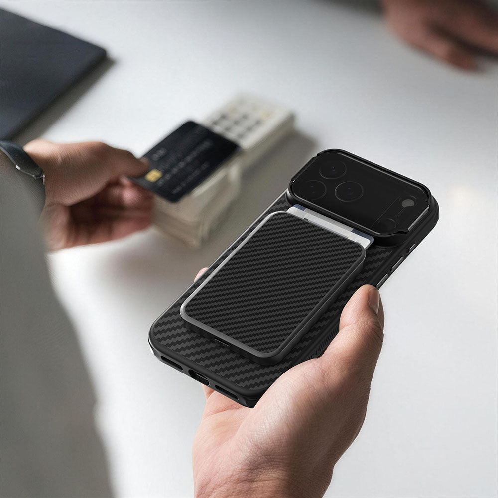 Nillkin FiberMate Kevlar Magnetic Wallet Stand, Black, lifestyle view