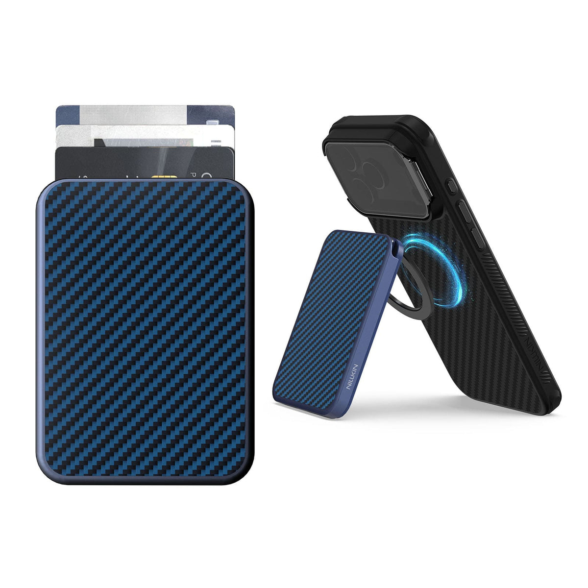 Nillkin FiberMate Kevlar Magnetic Wallet Stand, Blue, front view