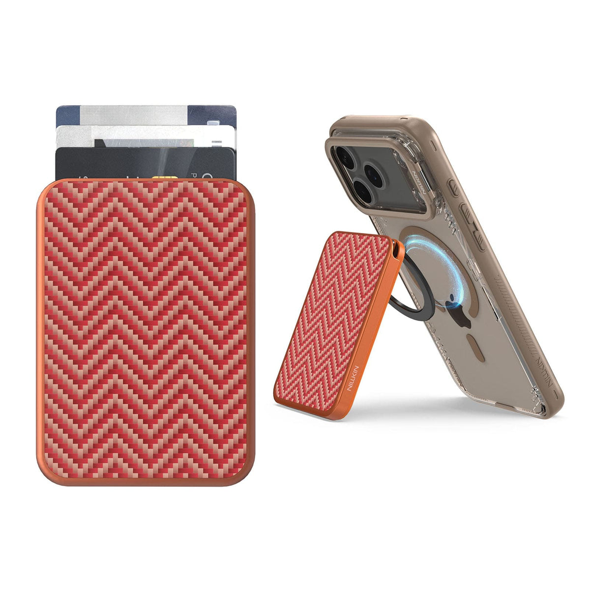 Nillkin FiberMate Kevlar Magnetic Wallet Stand, Orange, front view